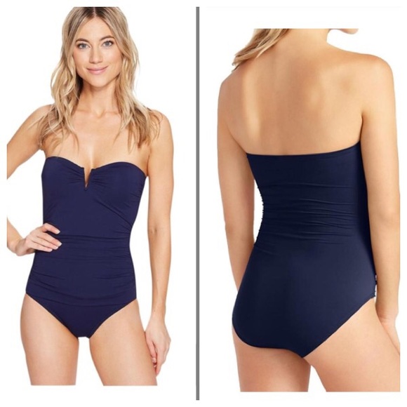 navy blue bandeau swimsuit
